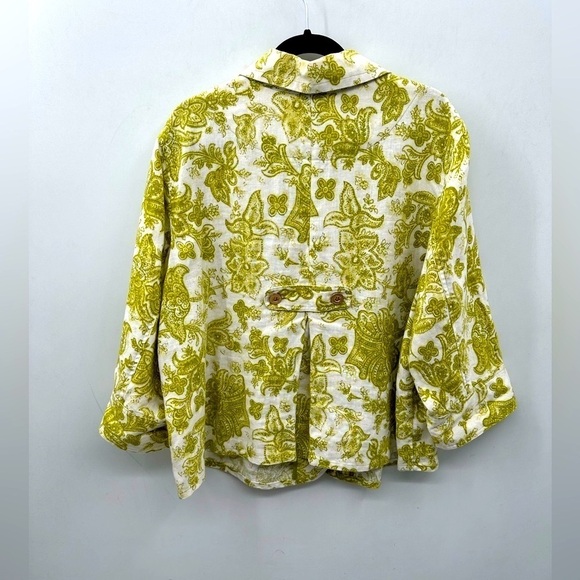 CHARTER CLUB LINEN green floral costal grandma woman lagonlook boho jacket 3X - Picture 2 of 11